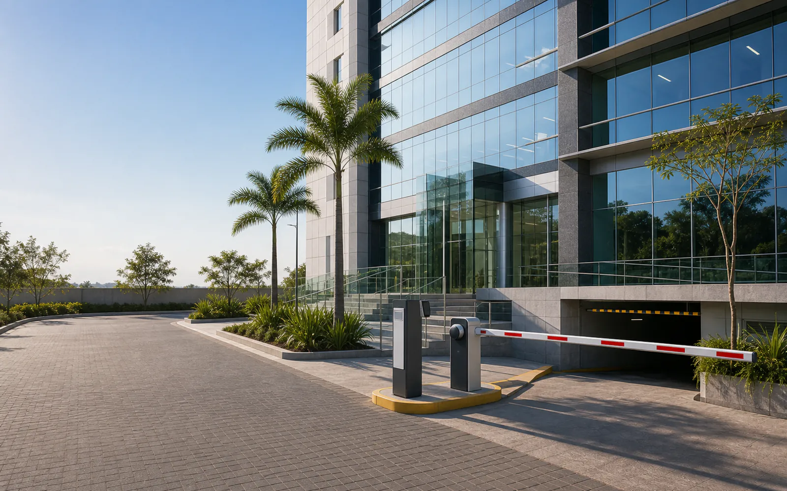 Catraca VJS na recepção de prédio corporativo